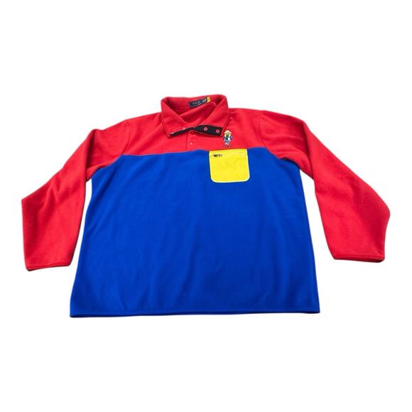 Polo Ralph Lauren Men 2XL Mockneck Color-Blocked Cowboy Polo Bear Fleece Preppy - Picture 1 of 11